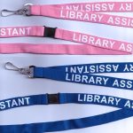 1 x LIBRARY ASSISANT Neck Strap Safety Lanyard - Pink or Blue FREE UK Postage!